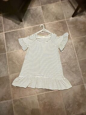 Max Studio White and Black Striped Ruffle-Hem Mini Dress